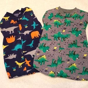 Two Carter's fleece sleepers/footies with dinosaur print